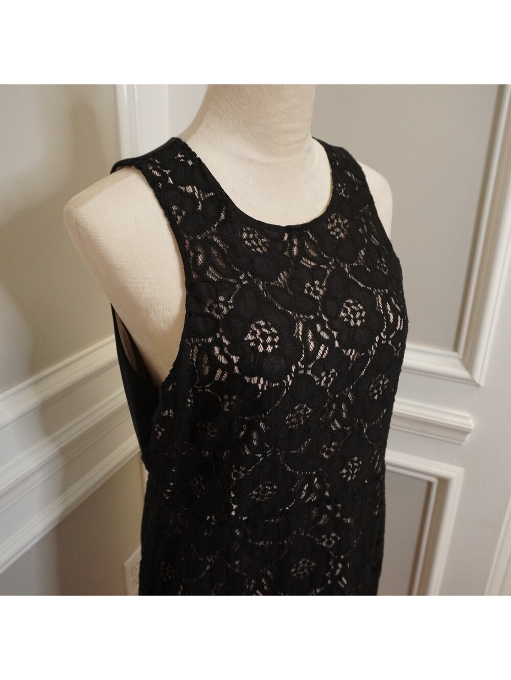 H&M Black Lace Sleeveless Dress with Back Zipper, Size L